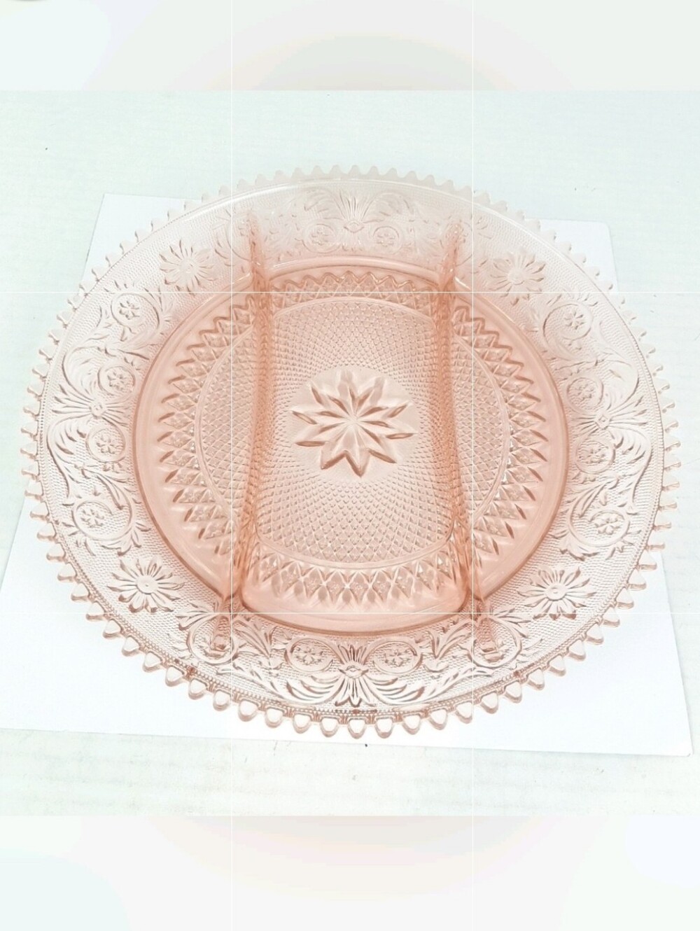 🛍Indiana GlassTiara pink peach 3-part divided relish tray dish